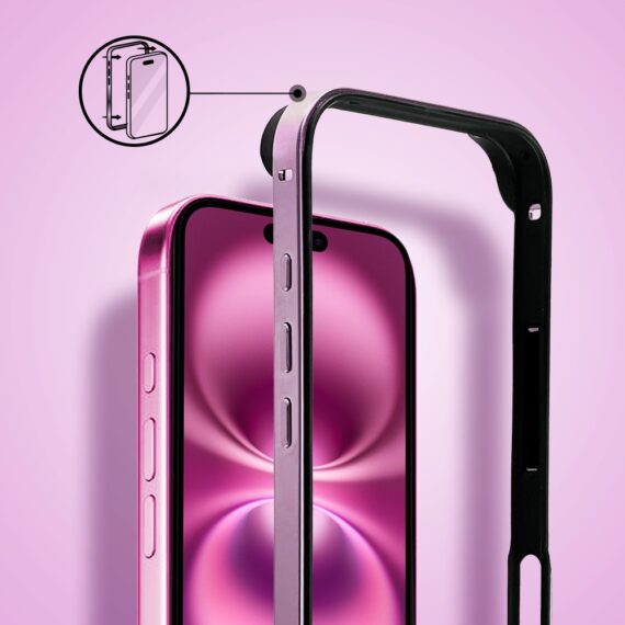 Bumper do iPhone 16, Metal Slim, metalowa ramka ochronna, różowy (7)