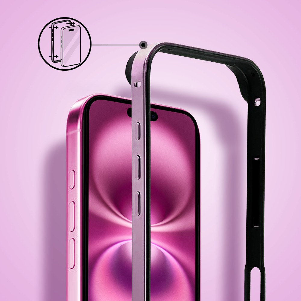 Bumper do iPhone 16, Metal Slim, metalowa ramka ochronna, różowy (7)