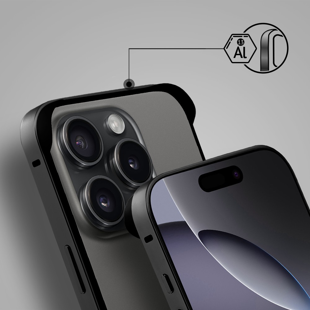 Bumper do iPhone 16 Pro Max, Metal Slim, metalowa ramka ochronna, czarny (10)