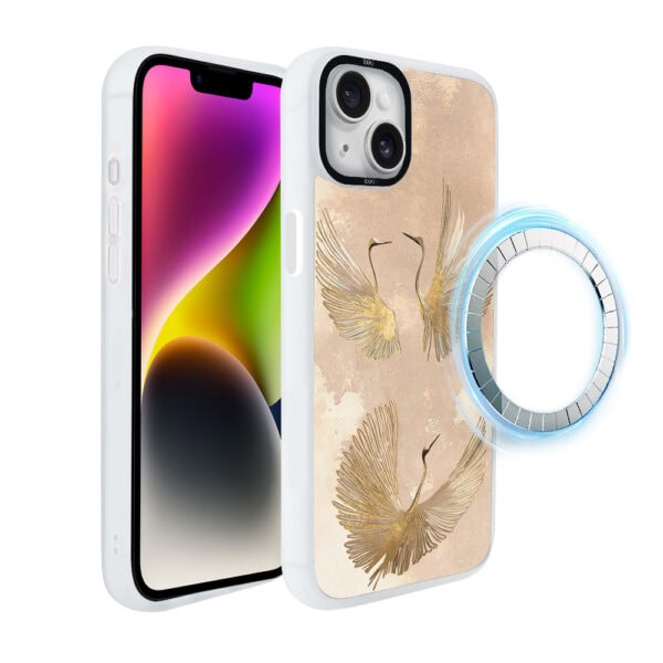 Etui do iPhone 14 IBIZU DropGuard Matt z MagSafe, Boho, Złote żurawie