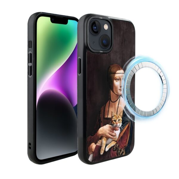 Etui do iPhone 14 IBIZU DropGuard Matt z MagSafe, Leonardo Da Vinci, dama z kotem