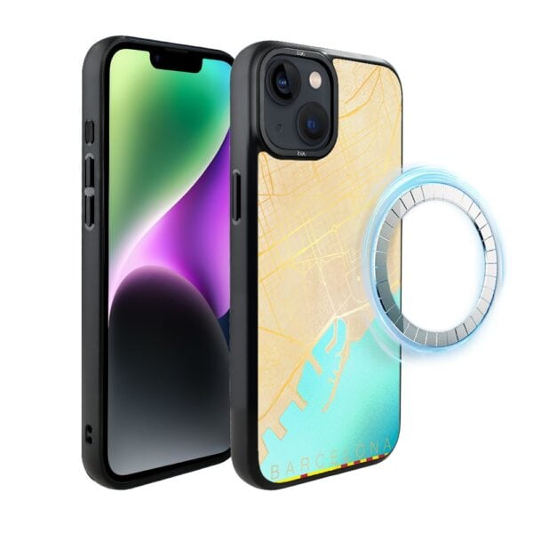 Etui do iPhone 14 Plus IBIZU DropGuard Matt z MagSafe, Mapy Świata, Barcelona