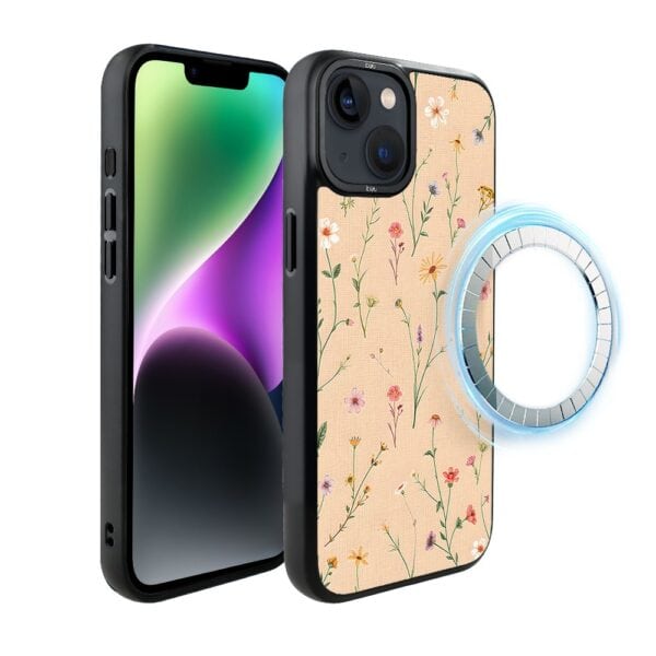Etui do iPhone 14 IBIZU DropGuard Matt z MagSafe, Pastel Bloom, Koralowa łąka