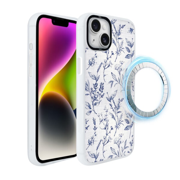 Etui do iPhone 14 IBIZU DropGuard Matt z MagSafe, Pastel Bloom, Lazurowe szepty
