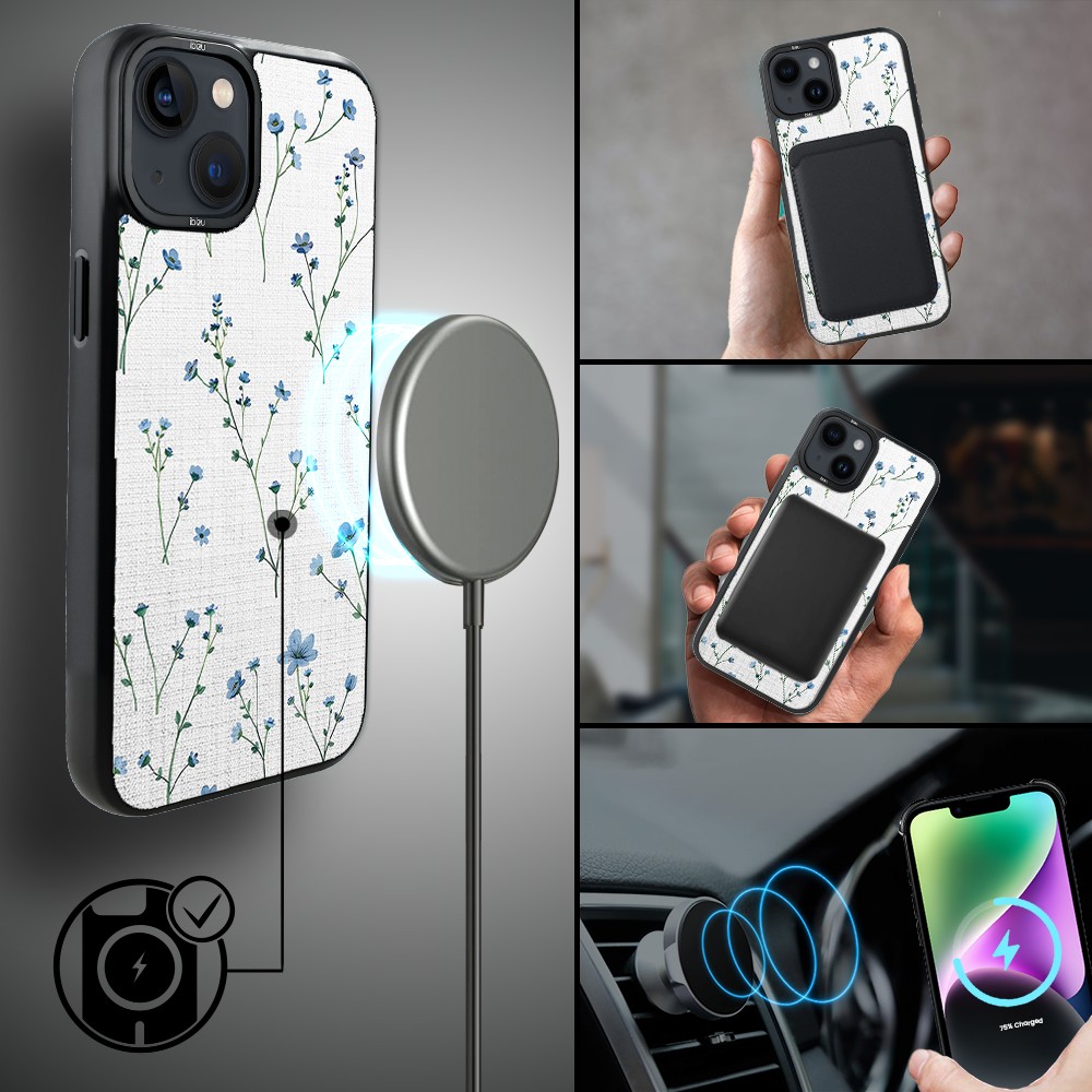 Etui do iPhone 14 IBIZU DropGuard Matt z MagSafe, Pastel Bloom, Niebieski sen (5)