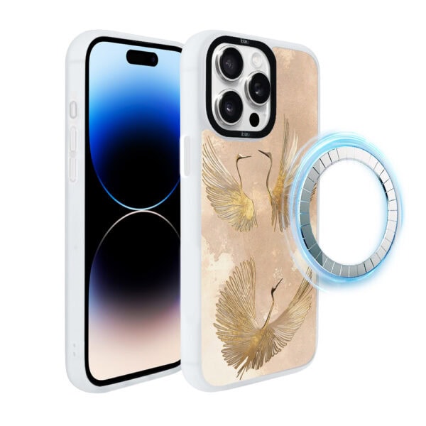 Etui do iPhone 14 Pro Max IBIZU DropGuard Matt z MagSafe, Boho, Złote żurawie