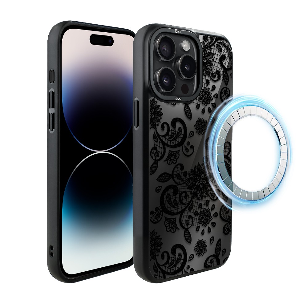 Etui do iPhone 14 Pro IBIZU DropGuard Matt z MagSafe, Midnight, Koronkowa czerń