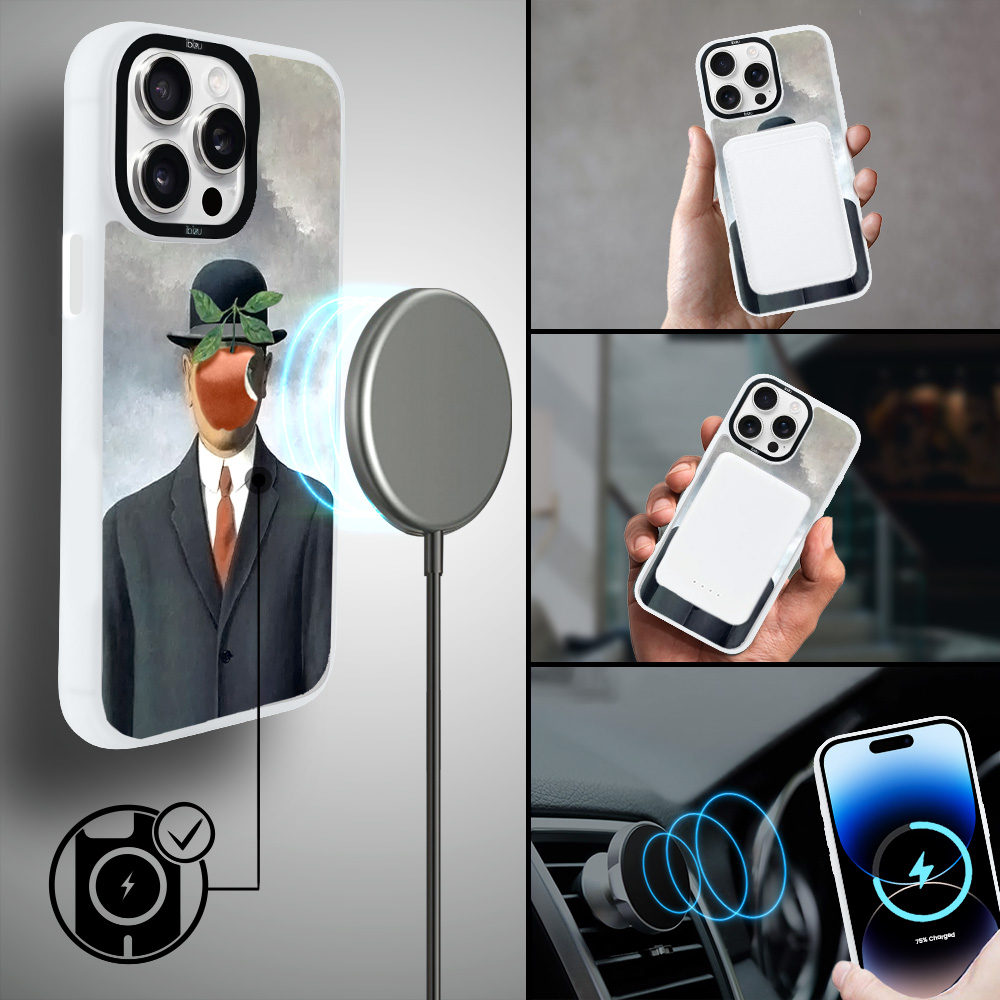 Etui-do-iPhone-14-Pro-IBIZU-DropGuard-Matt-z-MagSafe-Rene-Magritte-syn-człowieczy-white (1)