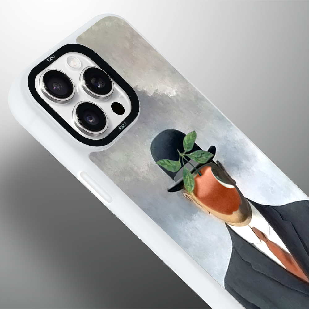Etui-do-iPhone-14-Pro-IBIZU-DropGuard-Matt-z-MagSafe-Rene-Magritte-syn-człowieczy-white (2)