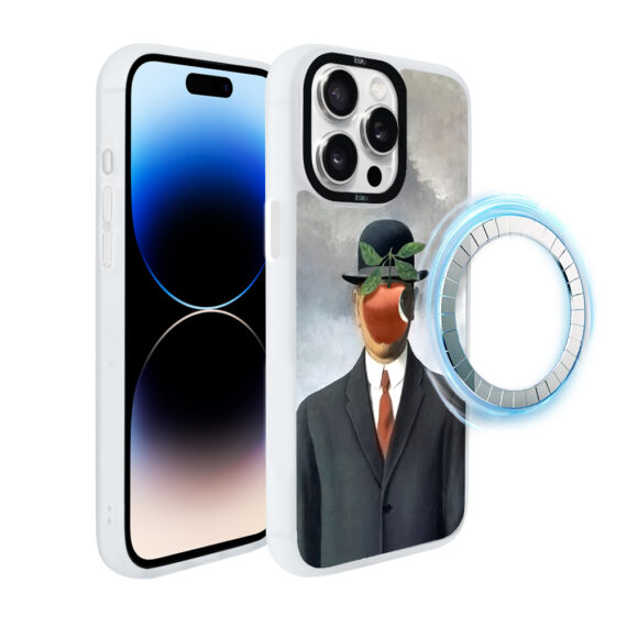Etui-do-iPhone-14-Pro-IBIZU-DropGuard-Matt-z-MagSafe-Rene-Magritte-syn-człowieczy-white (6)