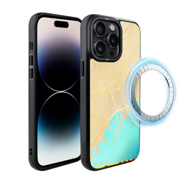 Etui do iPhone 14 Pro Max IBIZU DropGuard Matt z MagSafe, Mapy Świata, Barcelona