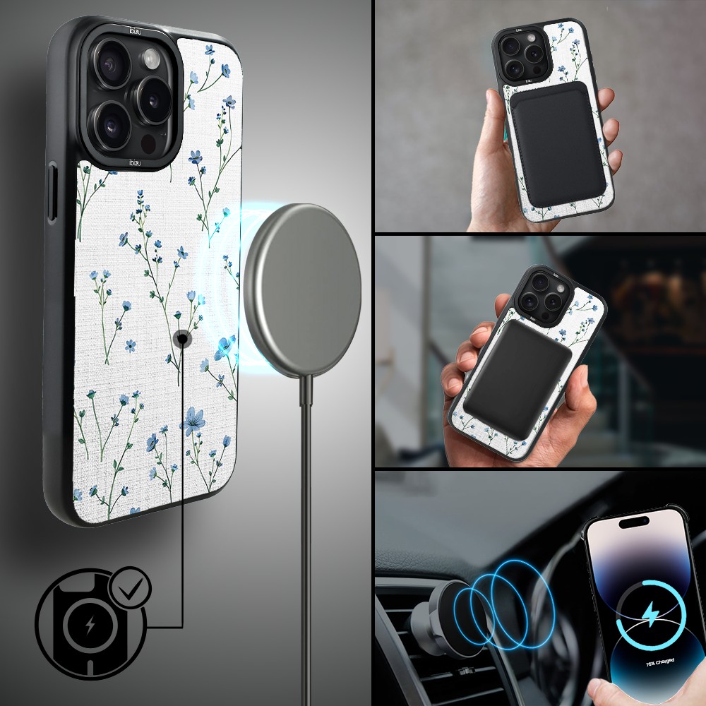 Etui do iPhone 14 Pro Max IBIZU DropGuard Matt z MagSafe, Pastel Bloom, Niebieski sen (6)
