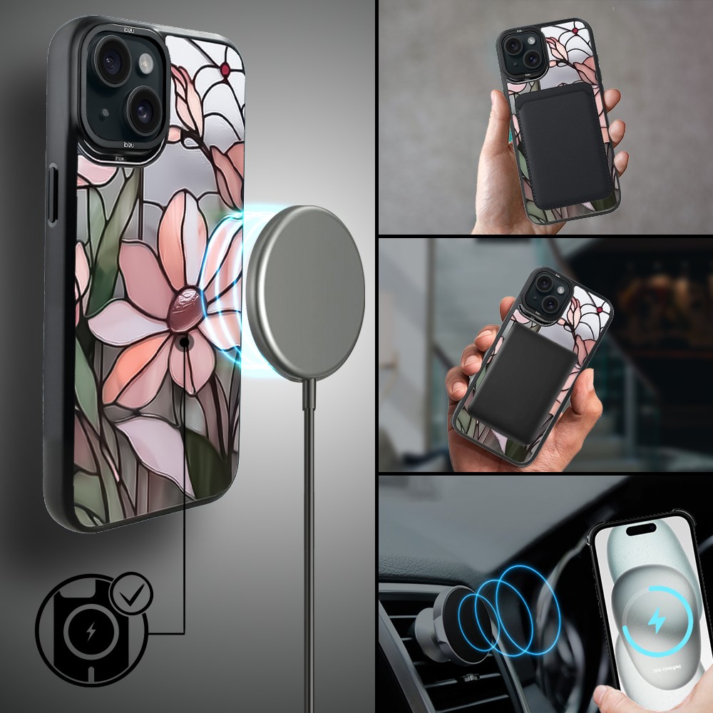 Etui do iPhone 15 IBIZU DropGuard Matt z MagSafe, Barwy Szkła, Różowa magnolia (6)
