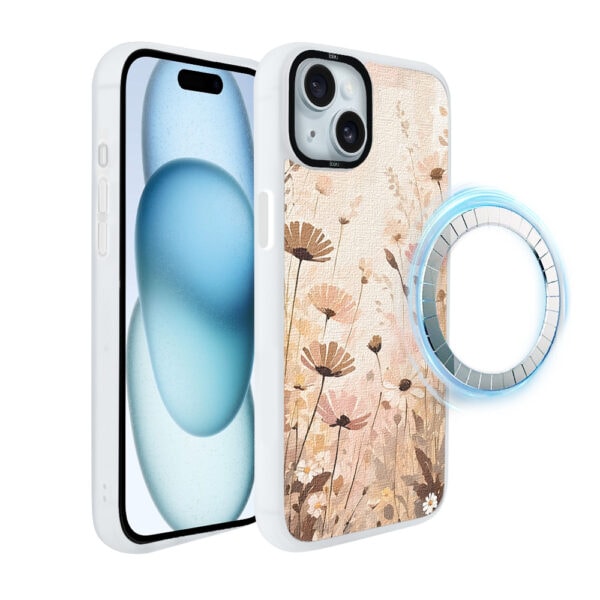 Etui do iPhone 15 IBIZU DropGuard Matt z MagSafe, Boho, Kwiatowa łąka