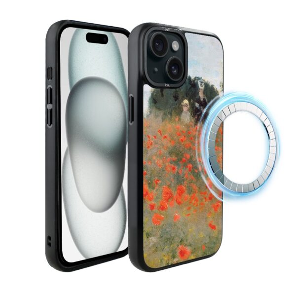 Etui do iPhone 15 Plus IBIZU DropGuard Matt z MagSafe, Claude Monet, pole maków