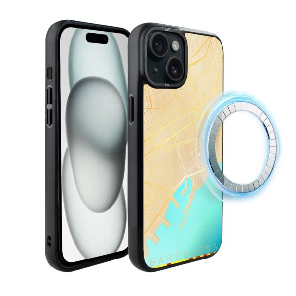 Etui do iPhone 15 Plus IBIZU DropGuard Matt z MagSafe, Mapy Świata, Barcelona