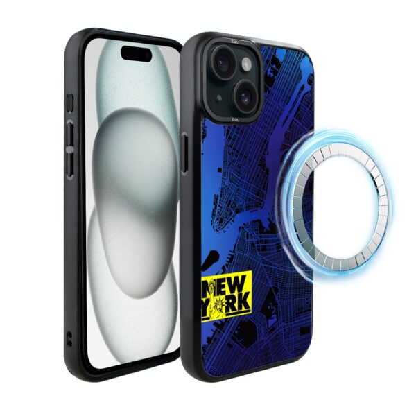 Etui do iPhone 15 Plus IBIZU DropGuard Matt z MagSafe, Mapy Świata, New York