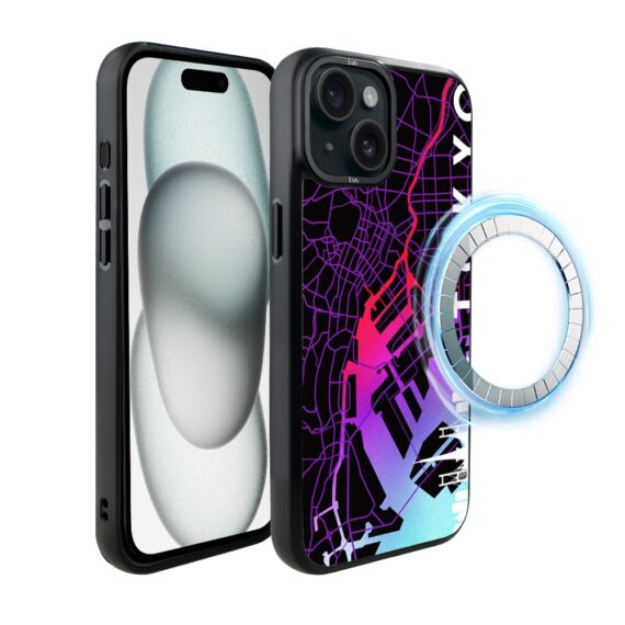 Etui do iPhone 15 IBIZU DropGuard Matt z MagSafe, Mapy Świata, Tokyo (7)