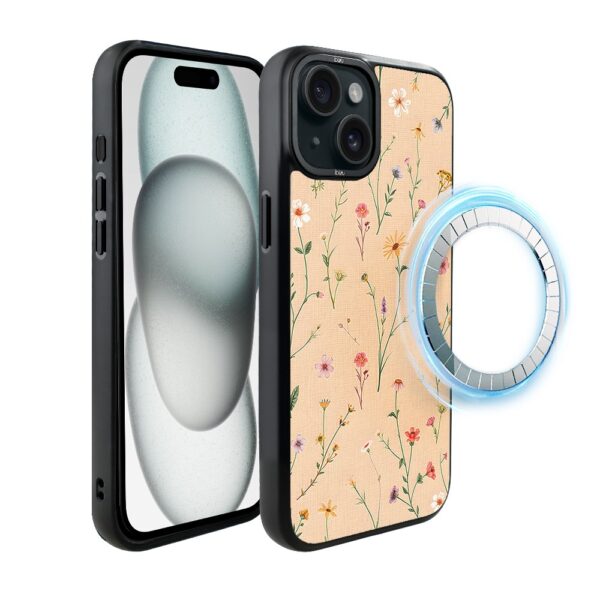 Etui do iPhone 15 Plus IBIZU DropGuard Matt z MagSafe, Pastel Bloom, Koralowa łąka