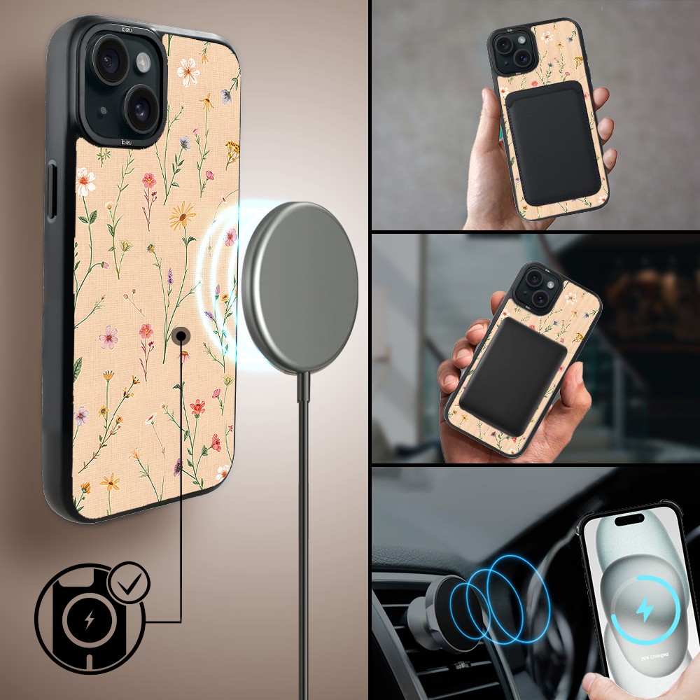 Etui do iPhone 15 IBIZU DropGuard Matt z MagSafe, Pastel Bloom, Kolorowa łąka (6)
