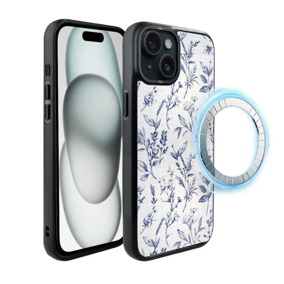 Etui do iPhone 15 IBIZU DropGuard Matt z MagSafe, Pastel Bloom, Lazurowe szepty (4)
