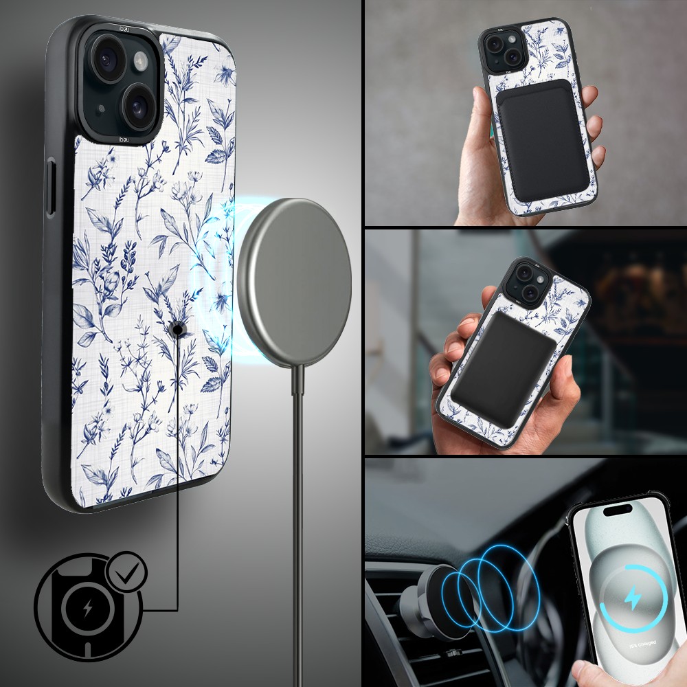 Etui do iPhone 15 IBIZU DropGuard Matt z MagSafe, Pastel Bloom, Lazurowe szepty (7)