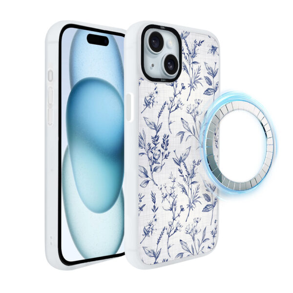 Etui do iPhone 15 Plus IBIZU DropGuard Matt z MagSafe, Pastel Bloom, Lazurowe szepty