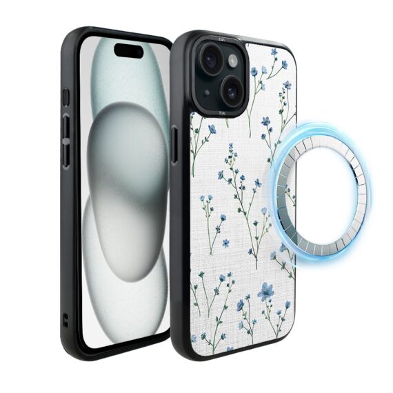 Etui do iPhone 15 IBIZU DropGuard Matt z MagSafe, Pastel Bloom, Niebieski sen (2)
