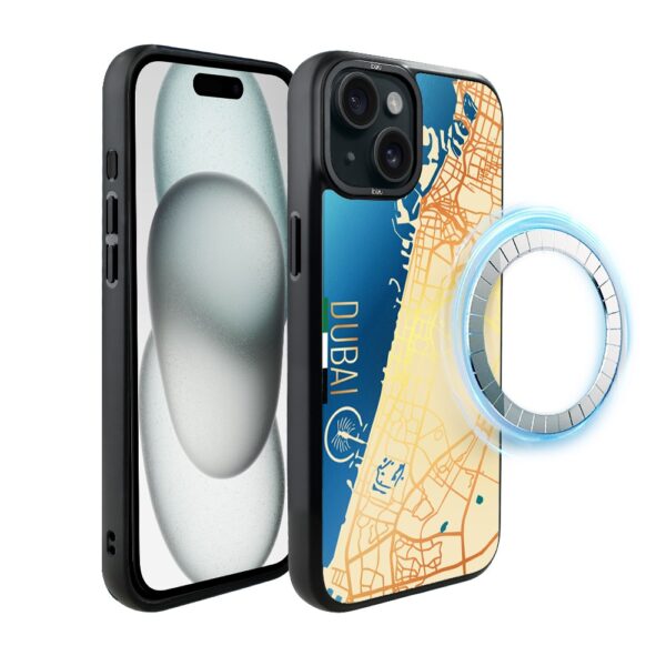 Etui do iPhone 15 Plus IBIZU DropGuard Matt z MagSafe, Mapy Świata, Dubai