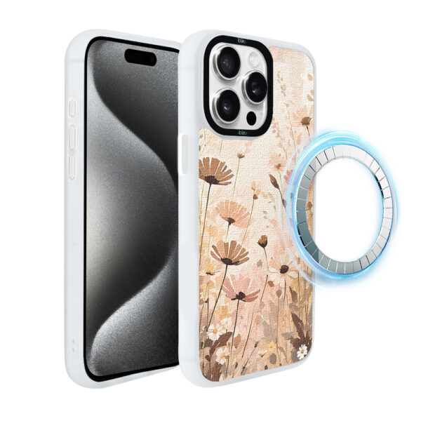 Etui do iPhone 15 Pro IBIZU DropGuard Matt z MagSafe, Boho, Kwiatowa łąka