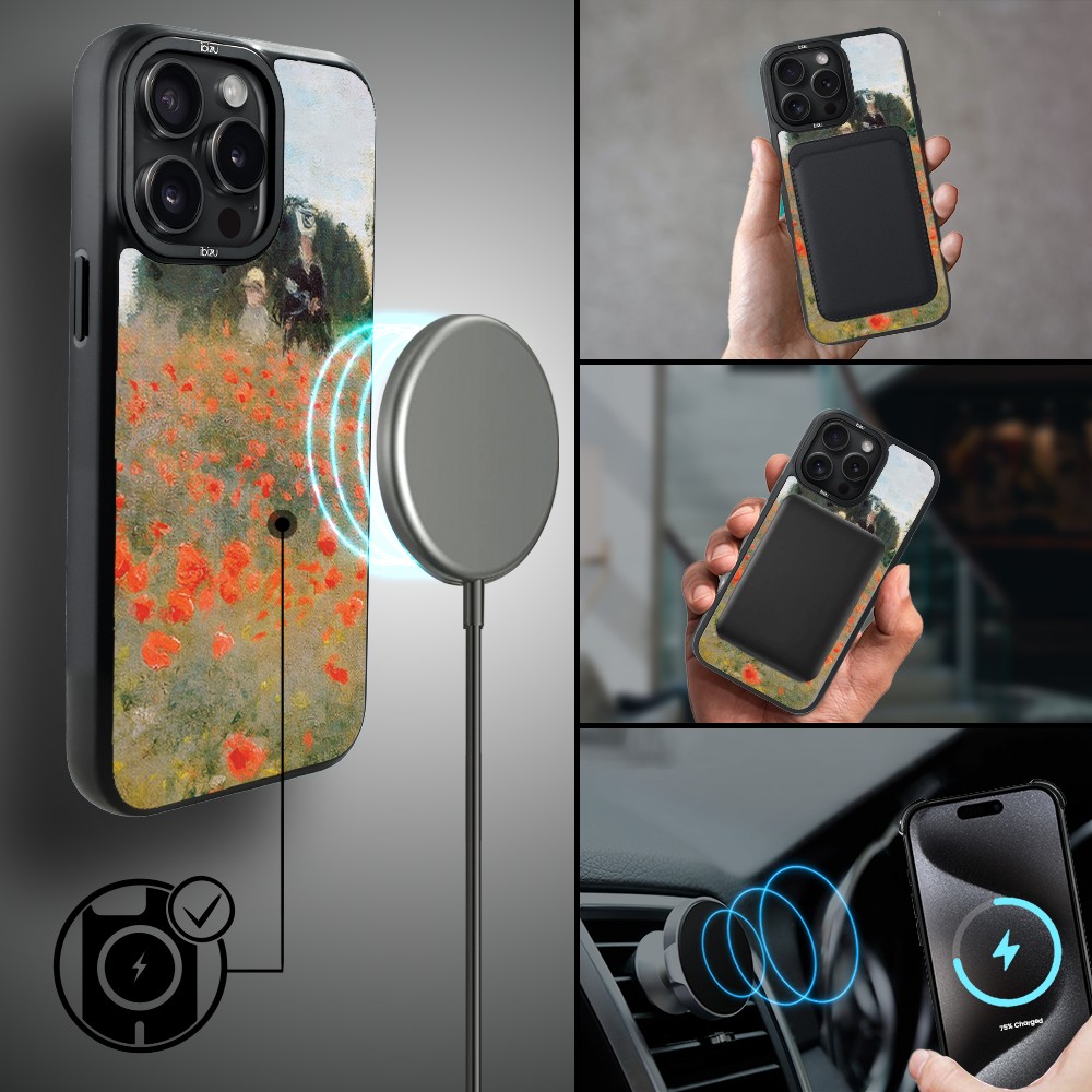 Etui-do-iPhone-15-Pro-IBIZU-DropGuard-Matt-z-MagSafe-Claude-Monet-pole-maków (1)