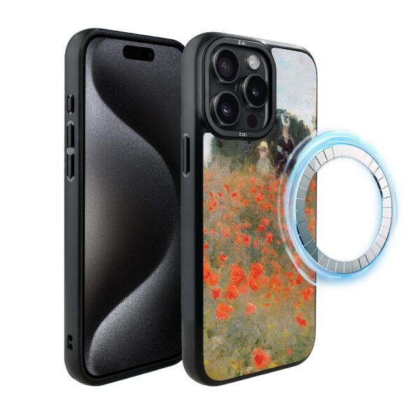 Etui do iPhone 15 Pro IBIZU DropGuard Matt z MagSafe, Claude Monet, pole maków