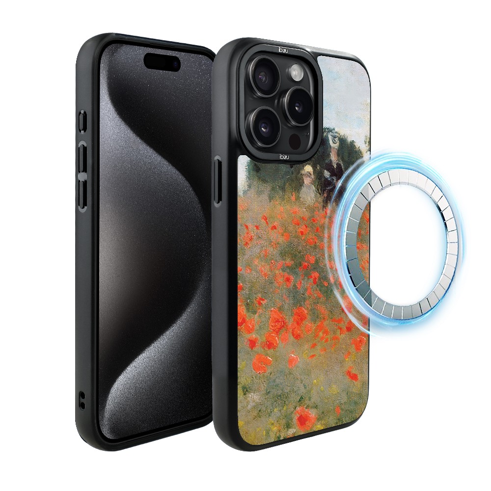Etui do iPhone 15 Pro IBIZU DropGuard Matt z MagSafe, Claude Monet, pole maków
