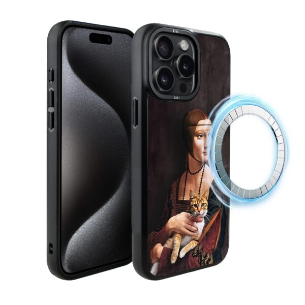 Etui do iPhone 15 Pro IBIZU DropGuard Matt z MagSafe, Leonardo Da Vinci, dama z kotem