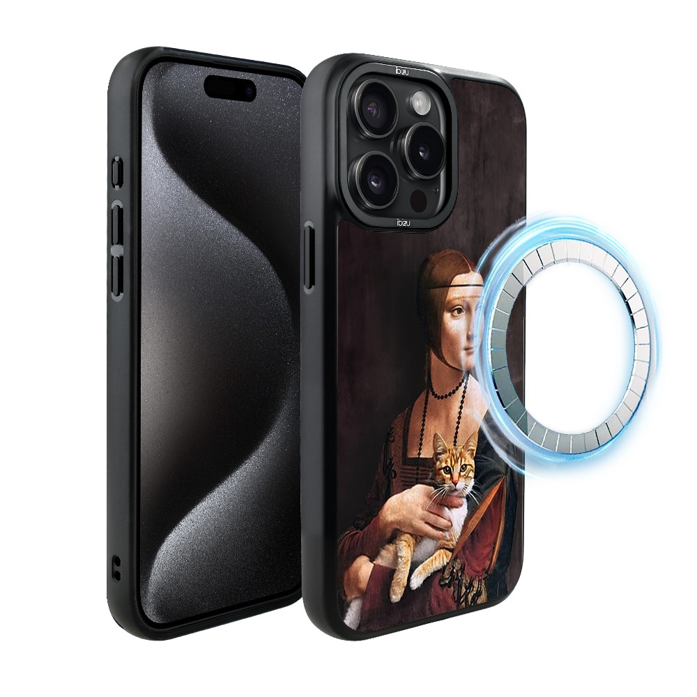 Etui do iPhone 15 Pro IBIZU DropGuard Matt z MagSafe, Leonardo Da Vinci, dama z kotem