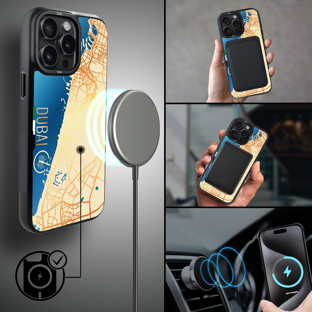 Etui do iPhone 15 Pro Max IBIZU DropGuard Matt z MagSafe, Mapy Świata, Dubai (2)