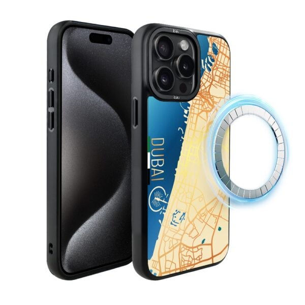 Etui do iPhone 15 Pro IBIZU DropGuard Matt z MagSafe, Mapy Świata, Dubai