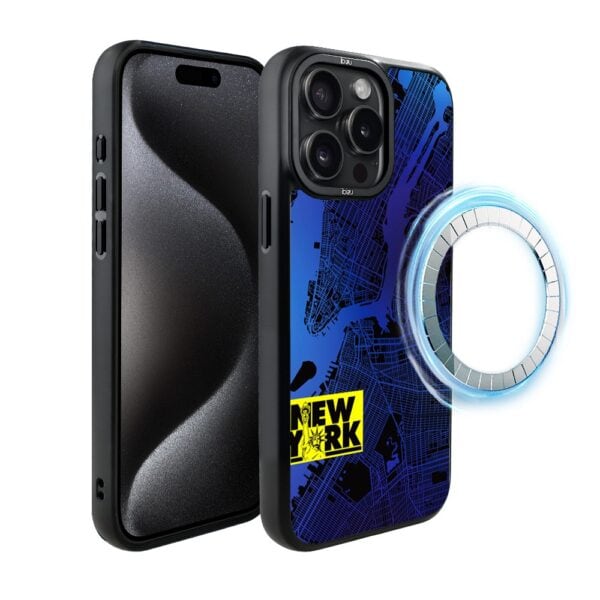 Etui do iPhone 15 Pro IBIZU DropGuard Matt z MagSafe, Mapy Świata, New York