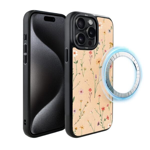 Etui do iPhone 15 Pro IBIZU DropGuard Matt z MagSafe, Pastel Bloom, Koralowa łąka