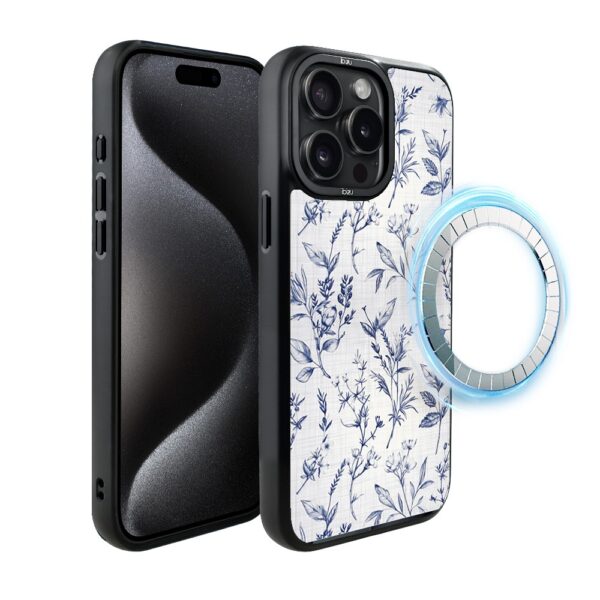 Etui do iPhone 15 Pro IBIZU DropGuard Matt z MagSafe, Pastel Bloom, Lazurowe szepty