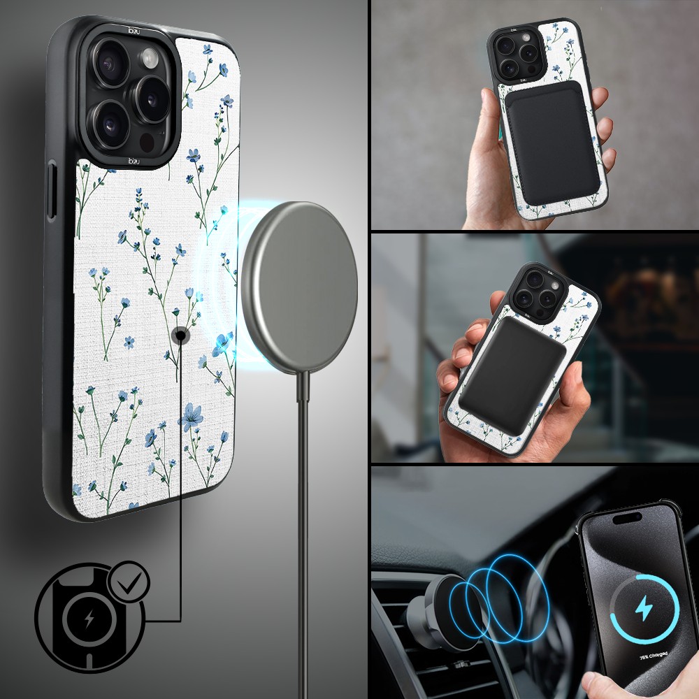 Etui do iPhone 15 Pro Max IBIZU DropGuard Matt z MagSafe, Pastel Bloom, Niebieski sen (6)
