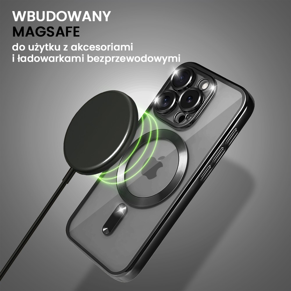Etui do iPhone 15 Pro Max MagSafe Luxury Protect przeźroczyste, czarne (5)
