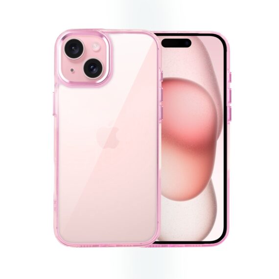 Etui do iPhone 15 Super Hybrid z ładowaniem bezprzewodowym, twardy tył, metalowe ozdoby, różowe (1)