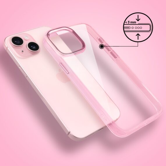 Etui do iPhone 15 Super Hybrid z ładowaniem bezprzewodowym, twardy tył, metalowe ozdoby, różowe (3)