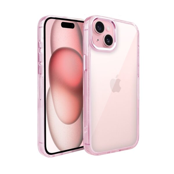 Etui do iPhone 15 Super Hybrid, twardy tył, metalowe ozdoby, różowe