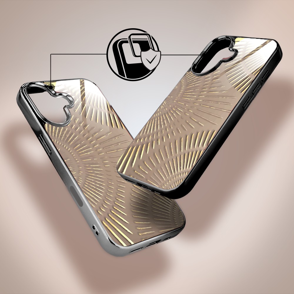 Etui do iPhone 16, Elite Glass z MagSafe, szklany tył, Mistyczne wzory, Boski promień beżowe, czarne (1)