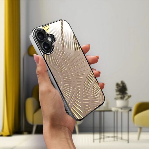 Etui do iPhone 16, Elite Glass z MagSafe, szklany tył, Mistyczne wzory, Boski promień beżowe, czarne (2)