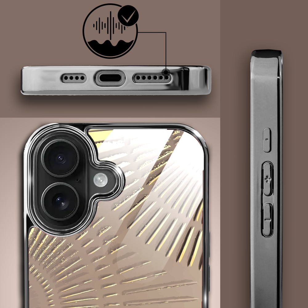 Etui do iPhone 16, Elite Glass z MagSafe, szklany tył, Mistyczne wzory, Boski promień beżowe, czarne (3)
