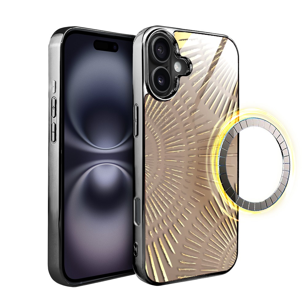 Etui do iPhone 16 Plus, Elite Glass z MagSafe, szklany tył, Mistyczne wzory, Boski promień beżowe, czarne