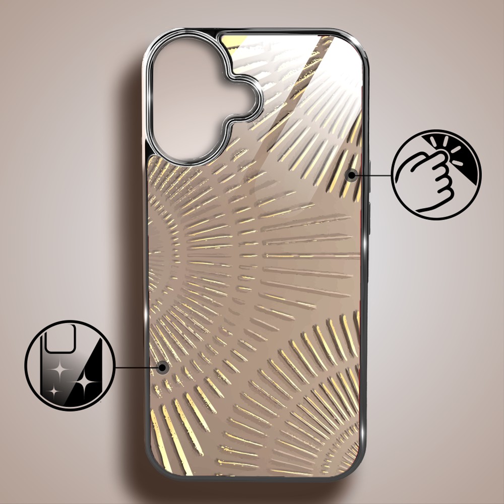 Etui do iPhone 16, Elite Glass z MagSafe, szklany tył, Mistyczne wzory, Boski promień beżowe, czarne (7)